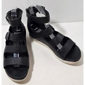 Eileen Fisher Gladiator Sandals Shoes 7.5 Strappy Leather Black $225